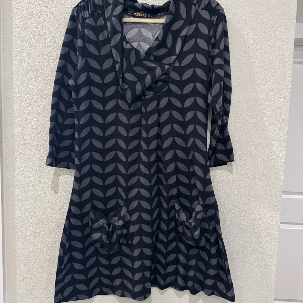 Reborn Black and Gray Cowl Neck A-Line Dress